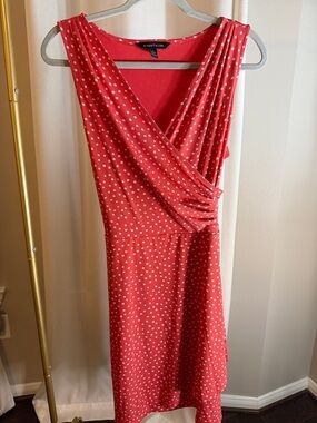 41 Hawthorn Red Polka Dot Wrap-Style Midi Dress